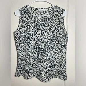 Calvin Klein Black & White  Printed Sleeveless Blouse Keyhole Front Size‎ M  NWT